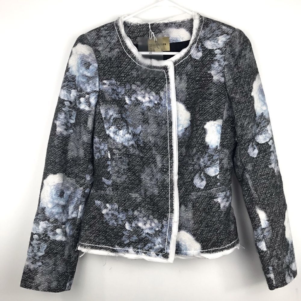 Bandolera Dark Gray and Blue Floral Blazer Jacket with White edging- NEW